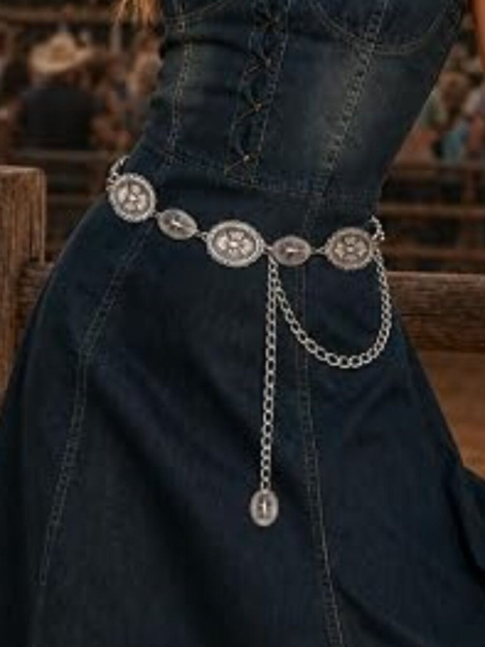Western Metal Concho Belt for Women Cowgirl Chain Belts for Dresses Jeans Countr